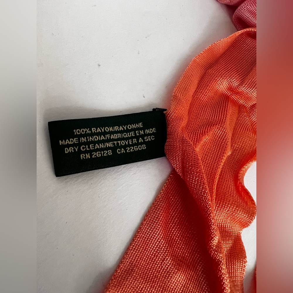 Lauren Ralph Lauren Pink Orange Ombre Rayon Ruffle Skinny Scarf - Picture 6 of 9